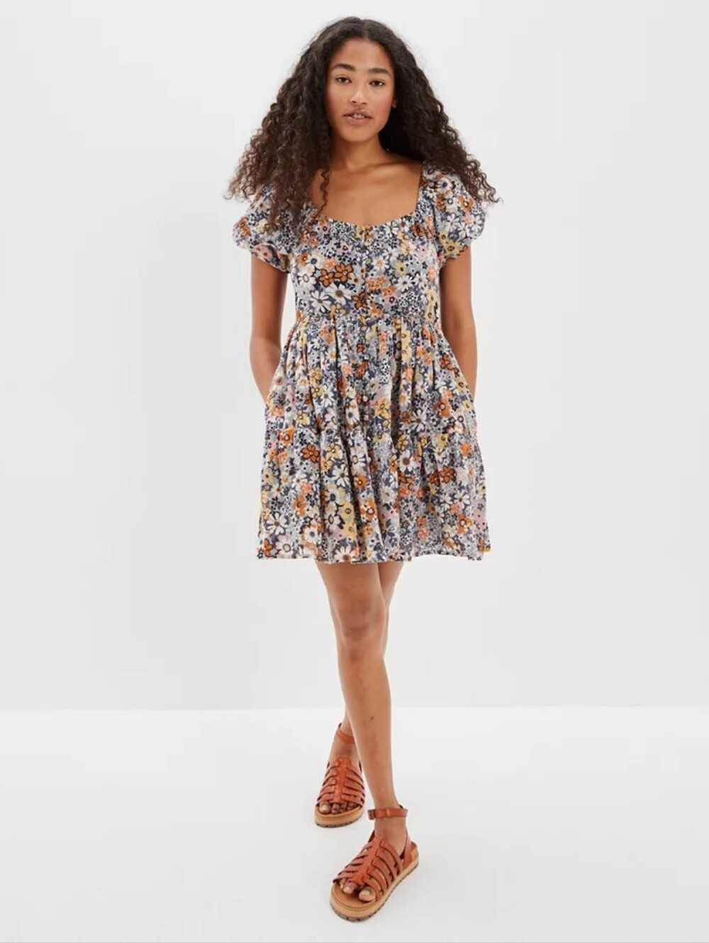 American Eagle Floral Button Front Mini Dress Girly Boho - Size Small